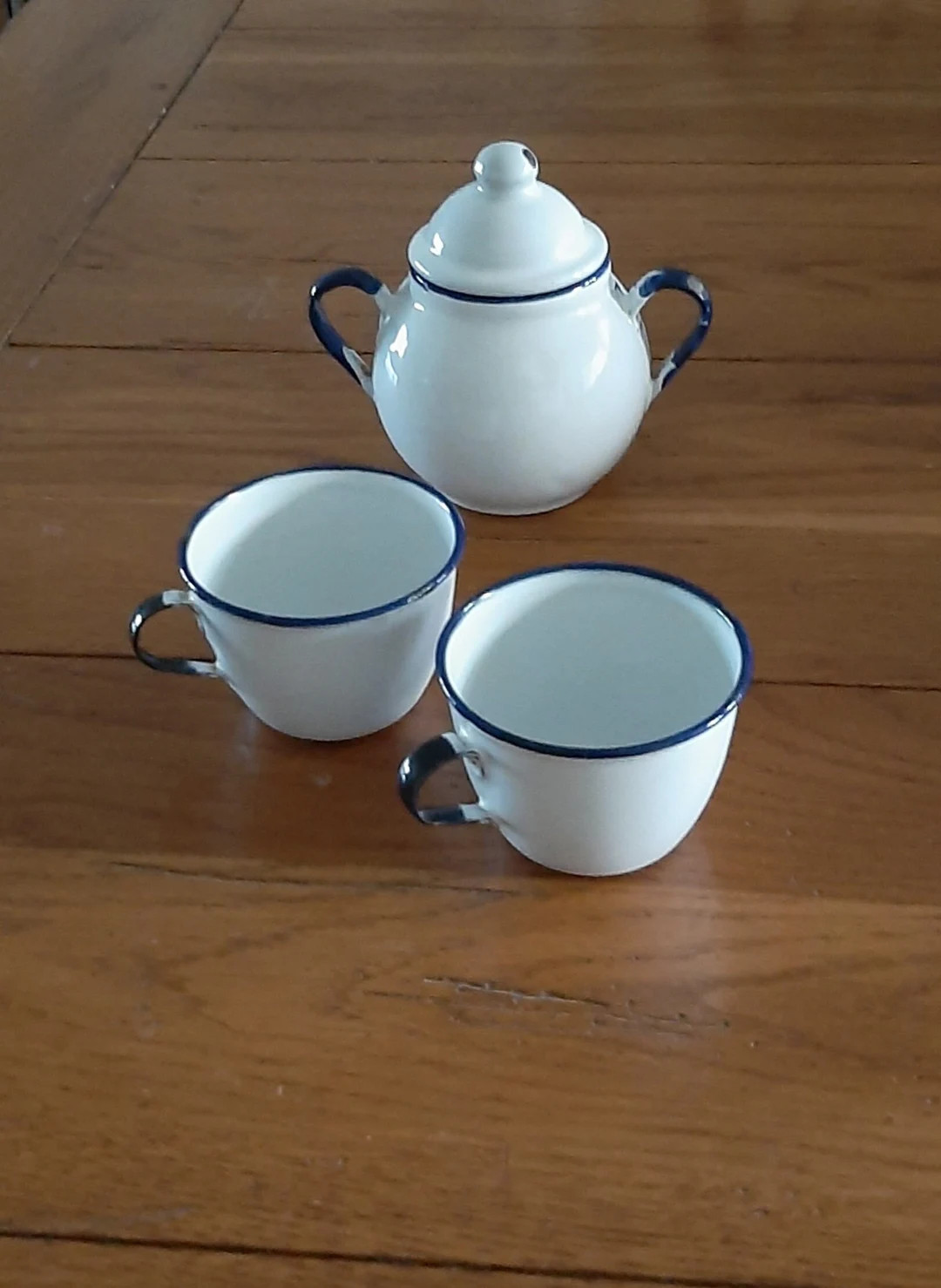 Enamelware Sugar Bowl and Two Teacups - Etsy | Etsy (US)