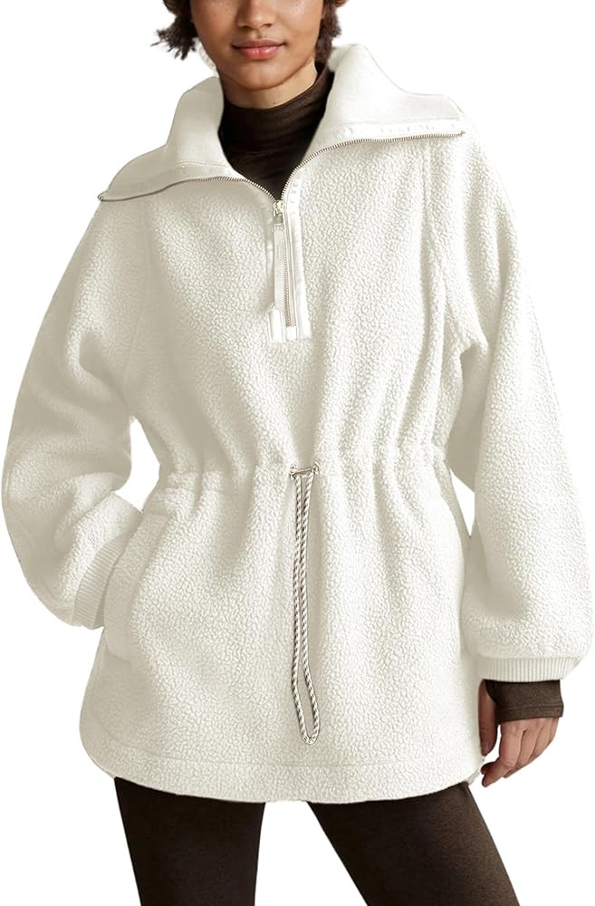 Daacee Womens Oversized Fleece Pullover Jacket Warm Half Zip Drawstring Waist Fuzzy Sweatshirt Tr... | Amazon (US)