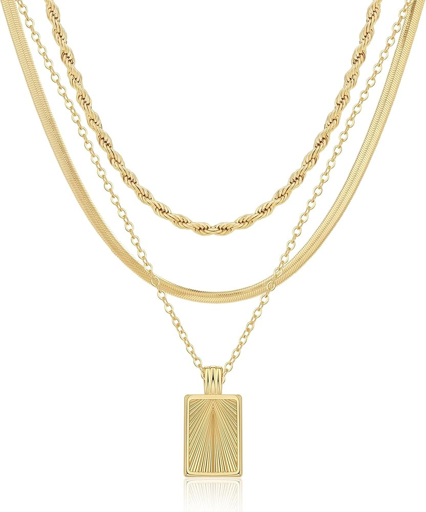 Layered Gold Silver Necklaces for Women, Stackable Stack 14K Real Gold Plated Silver Chain Neckla... | Amazon (US)