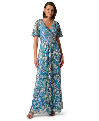 Adrianna Papell Women's V-Neck Foil Crinkle Gown - Macy's | Macy's