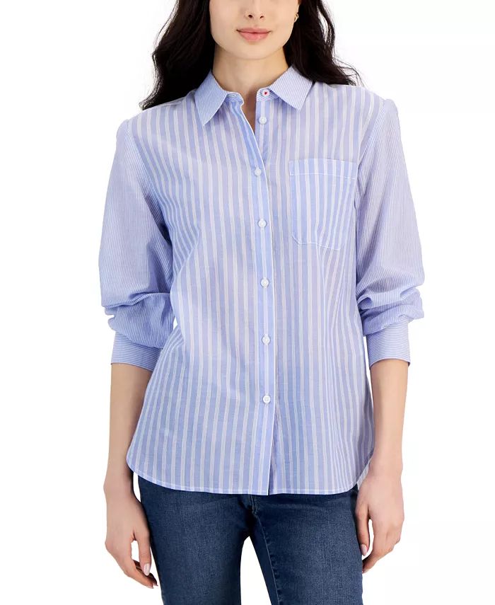 Nautica Jeans Women's Cotton Bayou Stripe Long-Sleeve Shirt - Macy's | Macy's