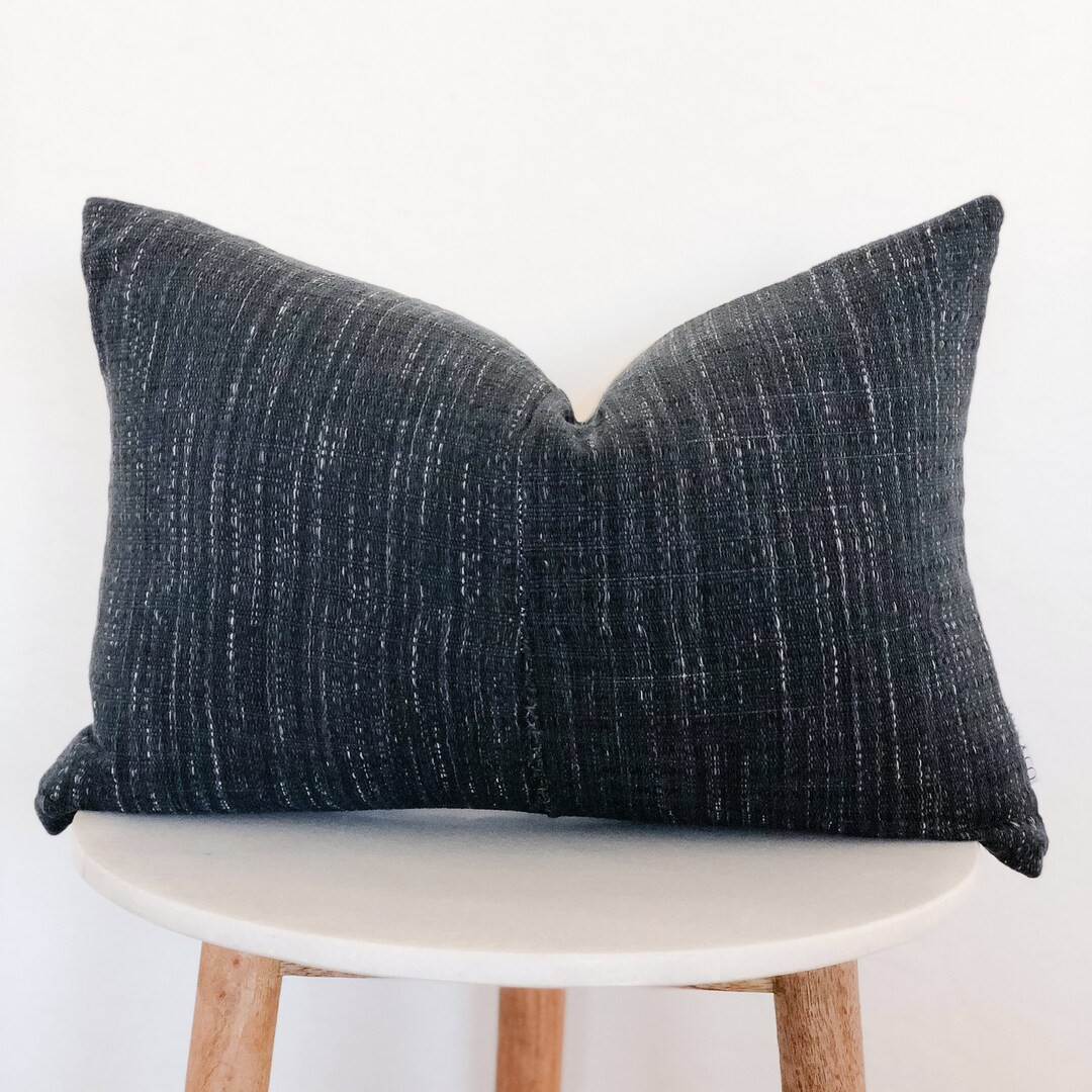 Deep Indigo Hmong Pillow Cover | Charcoal | Fringe | 20 x 20 | Lumbar 14 x 20 | | Etsy (US)