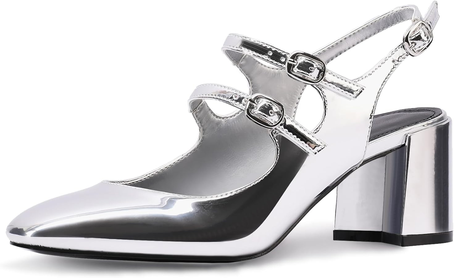 Adrizzlein Women Mary Janes Pumps Round Toe Strappy Chunky Heel Pumps with Adjustable Buckle | Amazon (US)