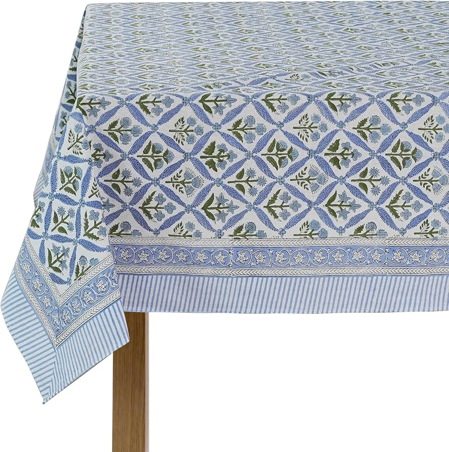 Ridhi Steel Blue 60x60 Inches Square 100% Cotton Hand Block Print Tablecloth Washable Halloween T... | Amazon (US)