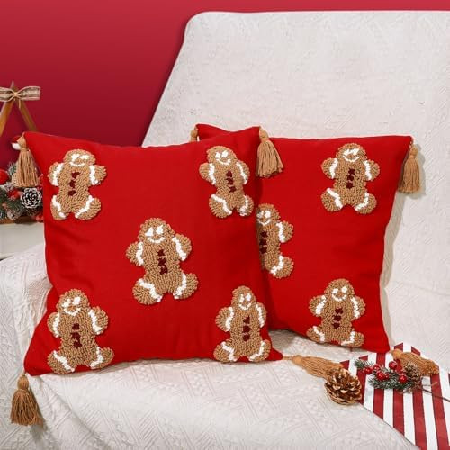 2Pcs 3D Red Christmas Pillow Covers Gingerbread Man Throw Pillow Case 18 x 18 Inch Plush Faux Fur... | Amazon (US)