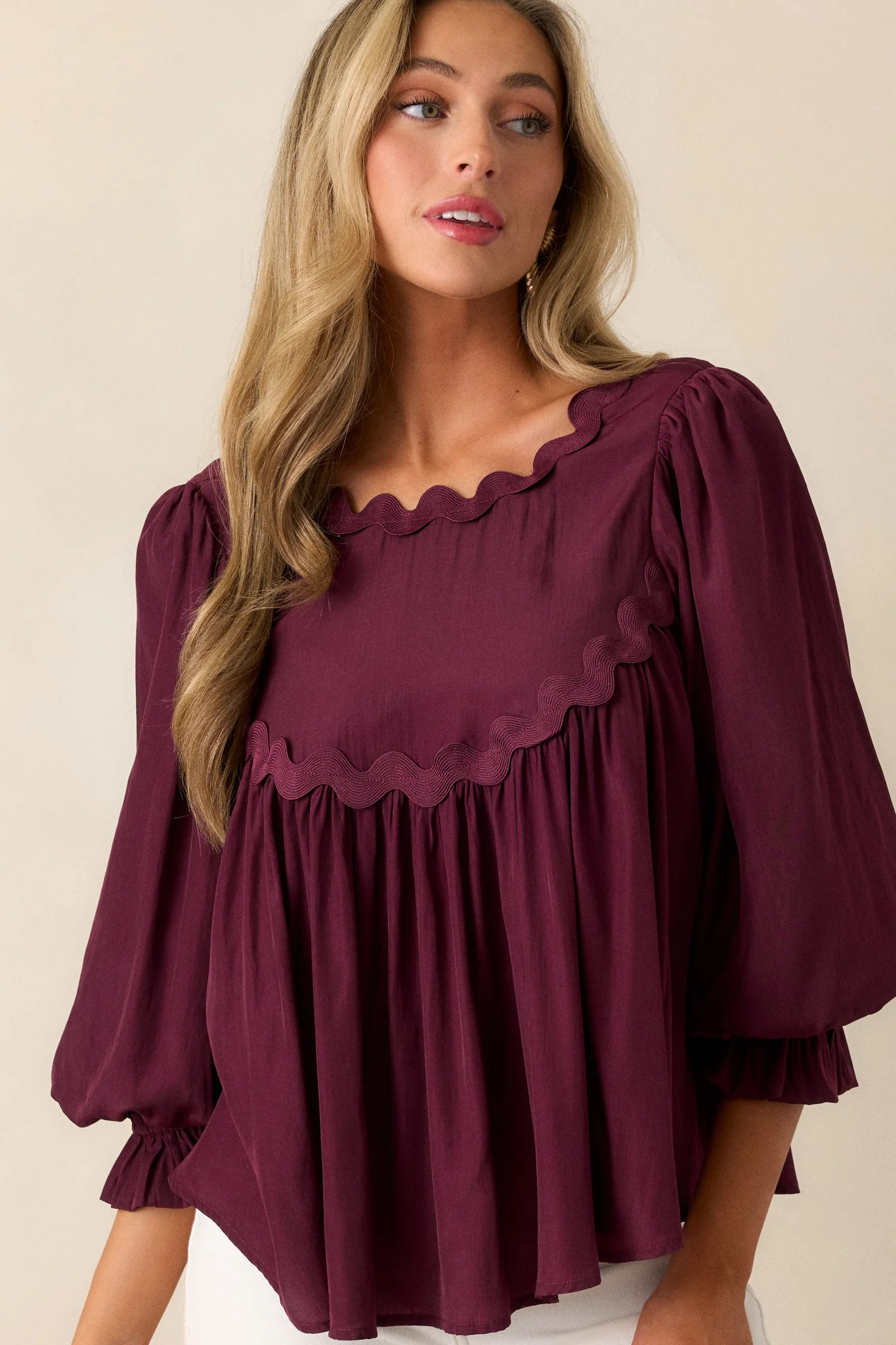 Windswept Wishes Dark Sangria Blouse | Red Dress