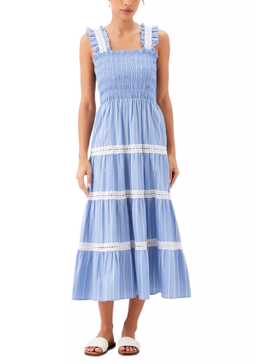 Women's Stripe Sleeveless Tiered Midi Dress | Belk