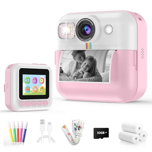 Kids Camera for Girls, 1080P Instant Print Camera, Kids Christmas Birthday Gifts Girls Toys, Children Digital Camera with 32GB Card, Toddler Camera Portable Toys for 3 4 5 6 7 8 9 Year Old Girl Pink | Amazon (US)