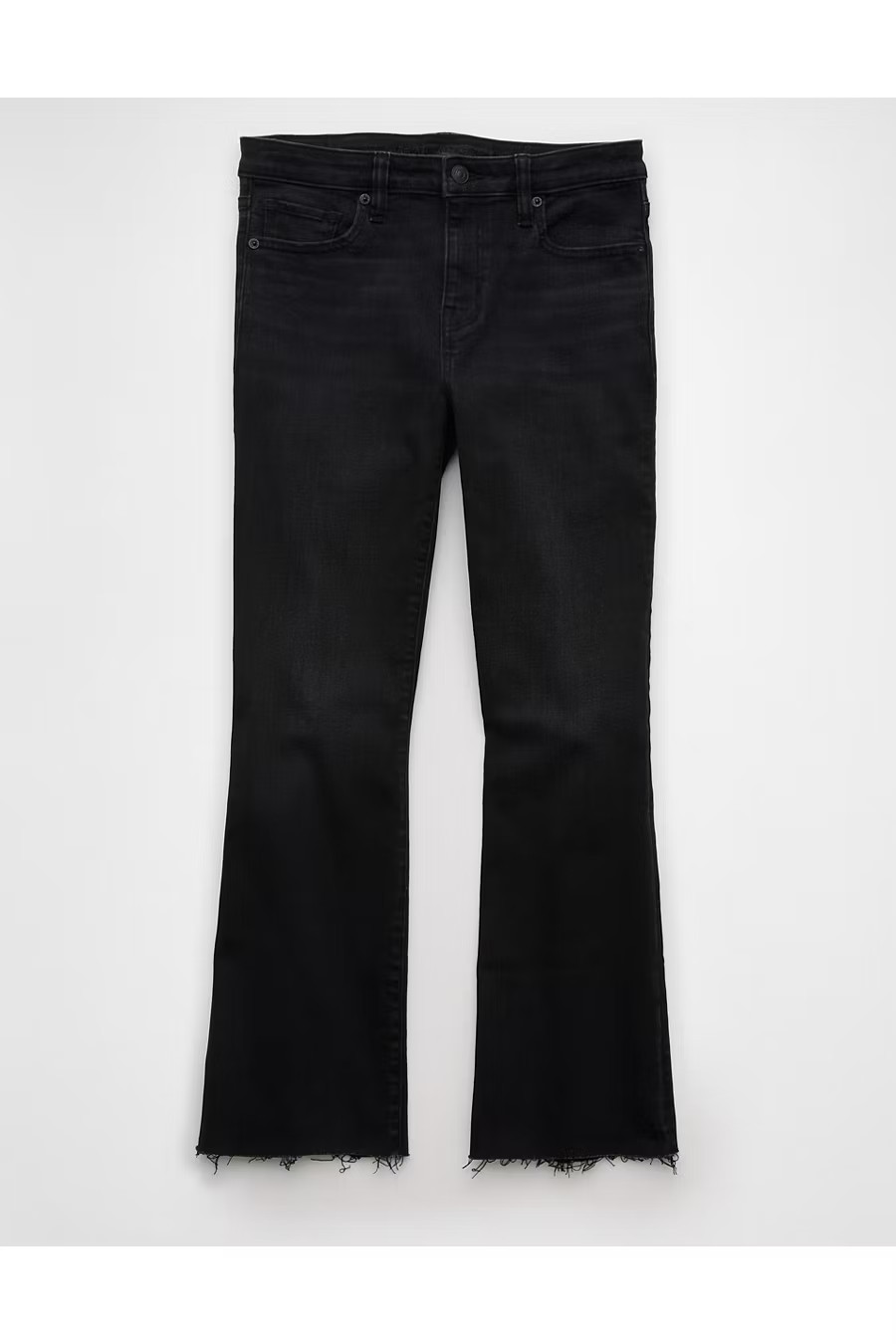 AE Next Level High-Waisted Kick Bootcut Crop Jean Women's Onyx Black 000 Regular | American Eagle Outfitters (US & CA)