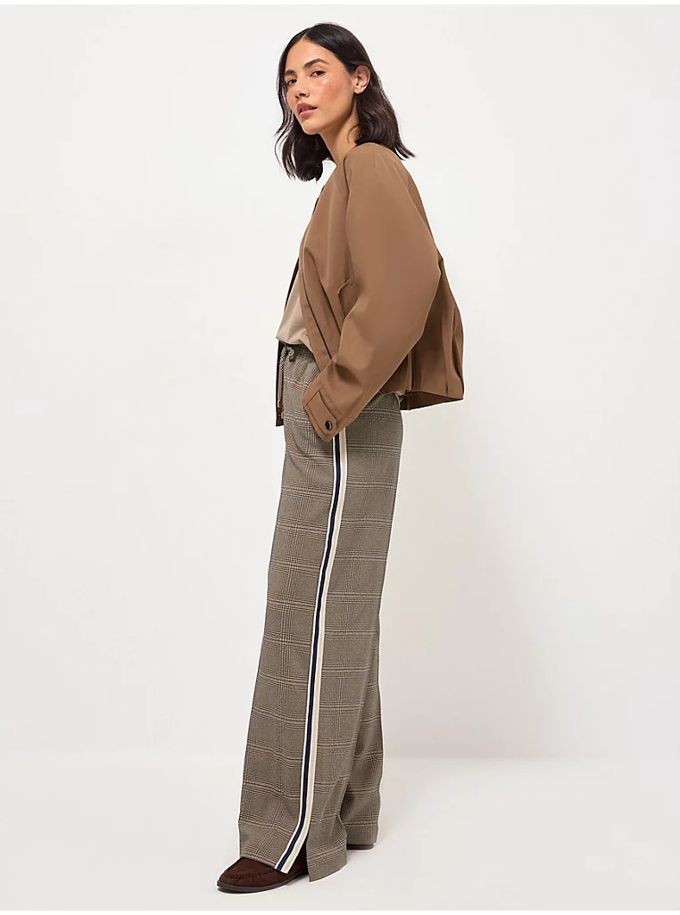 Beige Side Stripe Check Wide Leg Trousers | George