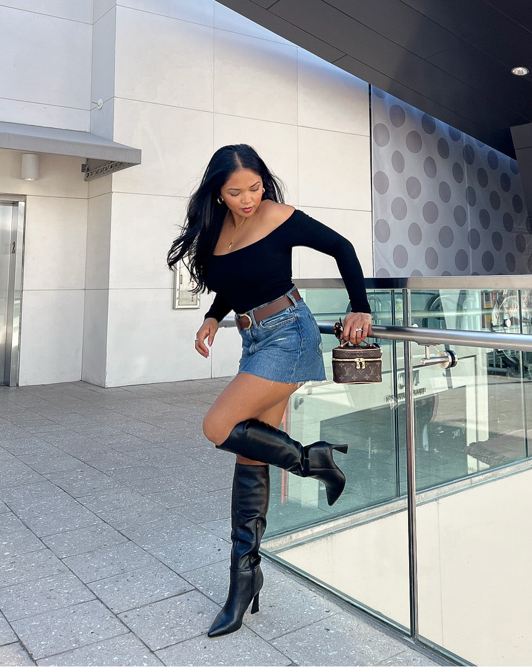 Fave combo 🖤🤎💙 
denim mini skirt + knee high boots 

#LTKPetite #LTKShoeCrush #LTKStyleTip