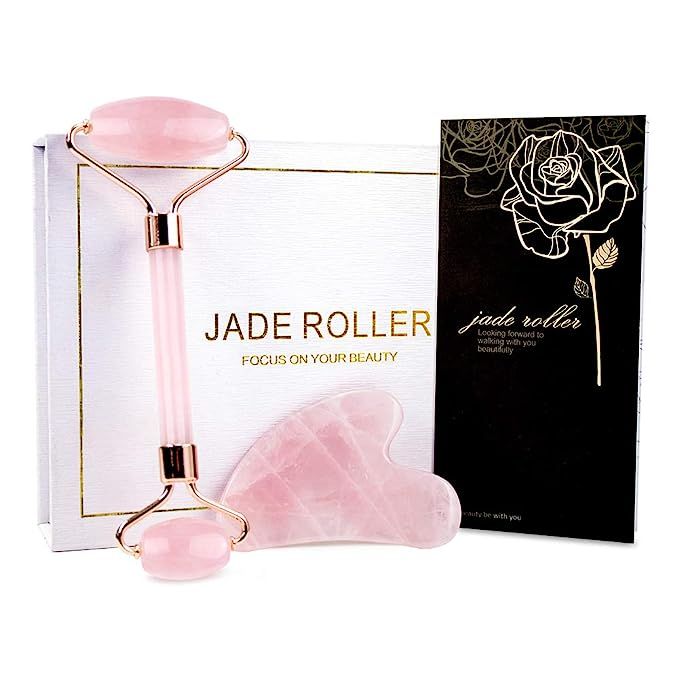 BAIMEI Jade Roller, Rose Quartz Roller & Gua Sha Set, Facial Roller Beauty Massage Tool, for Face... | Amazon (US)