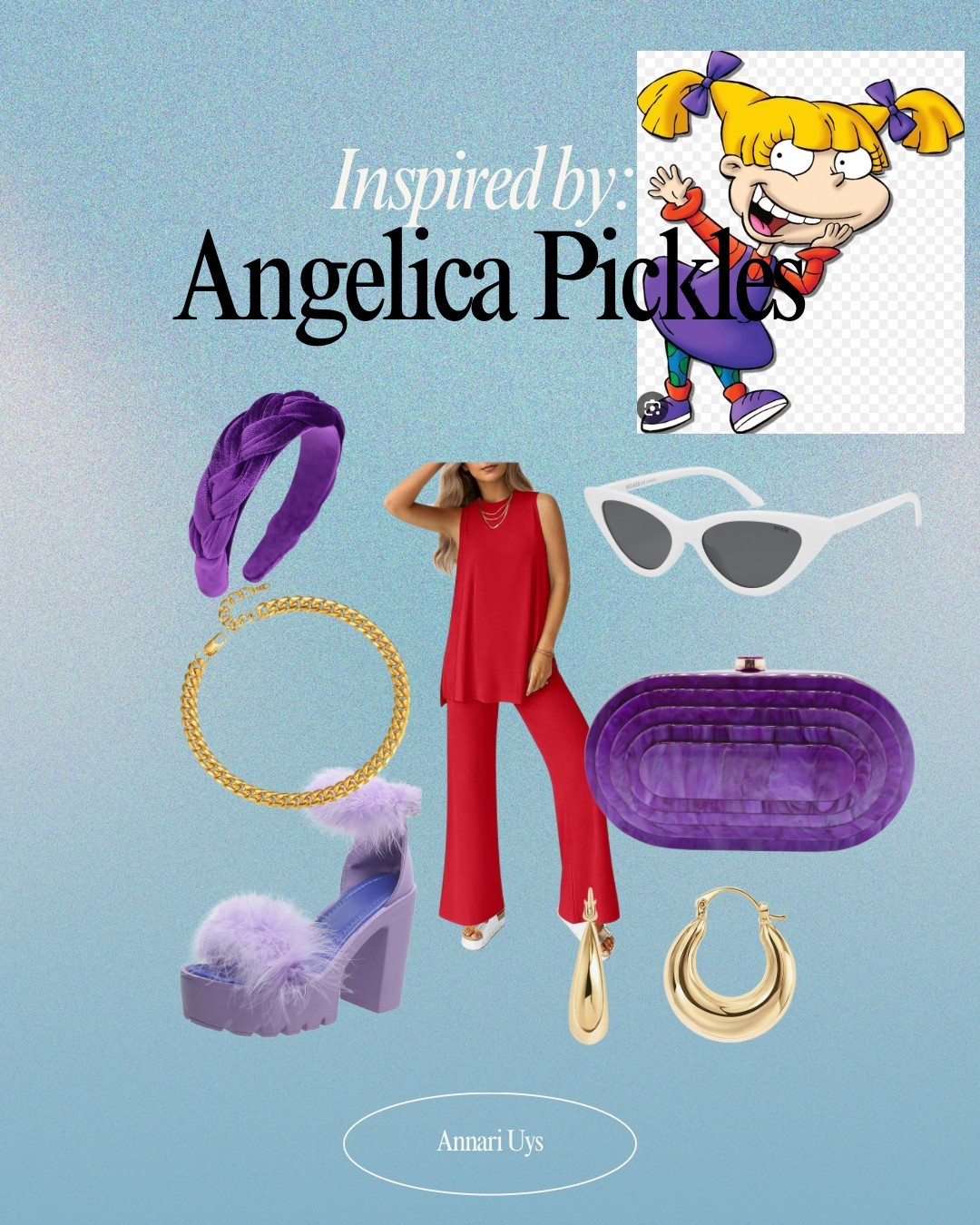 Inspired by: Angelica Pickles 

The iconic purple dress over an long-sleeve shirt with teal polka-dot leggings is basically a power suit in preschool form. 

#LTKFestival #LTKParties #LTKShoeCrush
