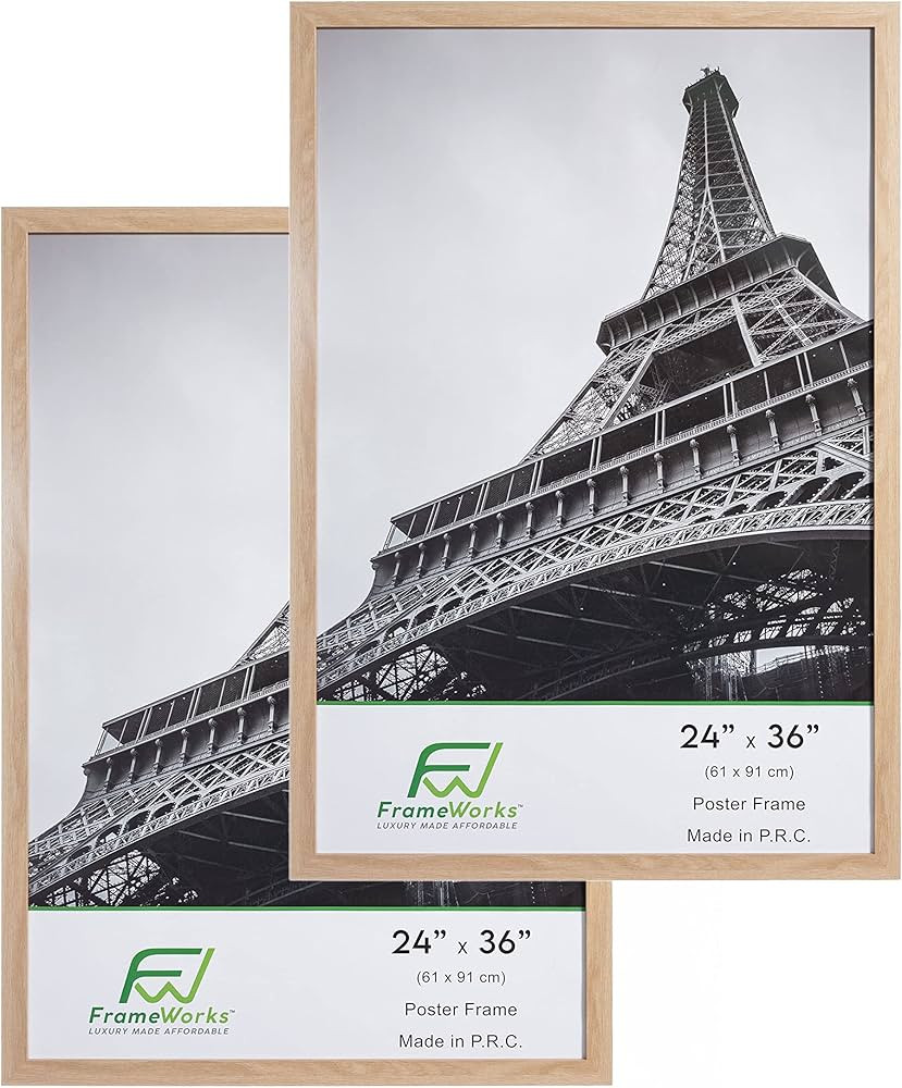 FrameWorks 24” x 36” 2-Pack Natural Oak Back-Loading Wooden Poster Frame with Classic Edges | Amazon (US)