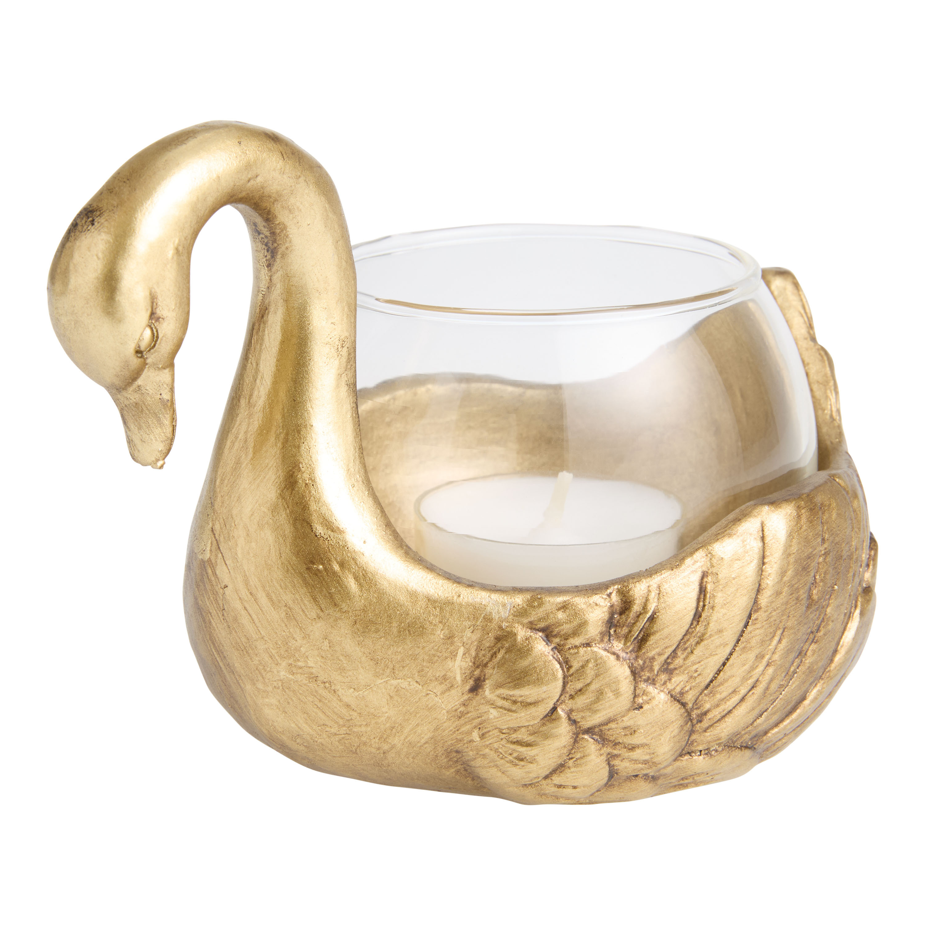 Gold Resin and Glass Tranquil Creatures Tealight Candle Holder | World Market