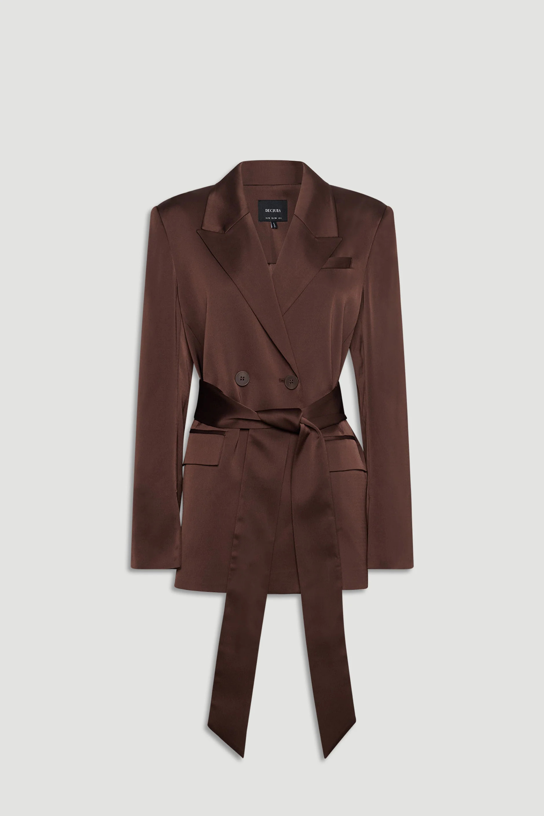 Sadie Satin Wrap Blazer - Espresso | DECJUBA