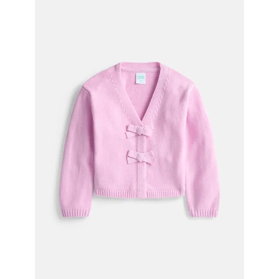 Wonder Nation Toddler Girls' Bow Front Cardigan Sweater with Long Sleeves, Sizes 12M- 5T | Walmart (US)