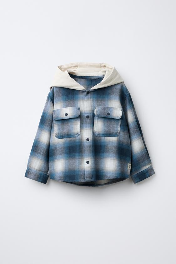 FLEECE HOODED PLAID OVERSHIRT | Zara US