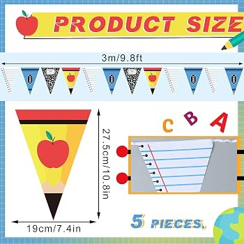 Hahafelt 5 Pcs 49 ft Back to School Decorations Composition Notebook Pennant Banner Classroom App... | Amazon (US)