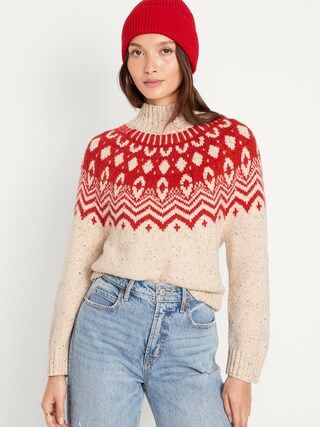Mock-Neck Fair Isle Pullover Sweater for Women | Old Navy (CA)