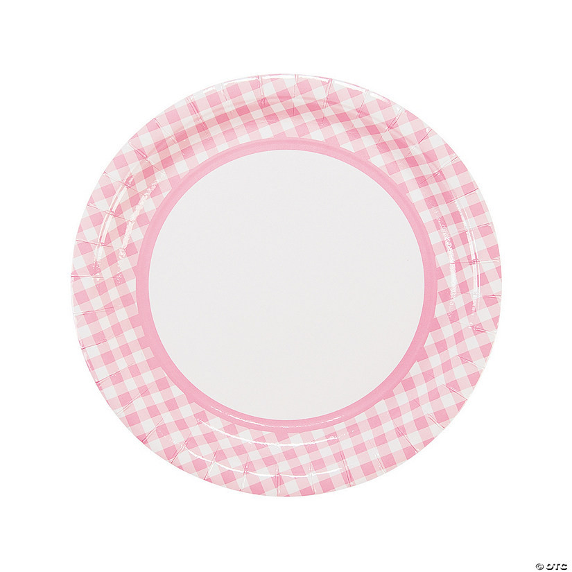Light Pink Gingham Paper Dinner Plates - 24 Ct. | Oriental Trading Company