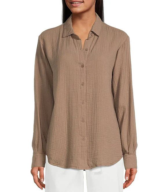 Splendid Adele Point Collar Long Sleeve Button Front Gauze Shirt | Dillard's | Dillard's