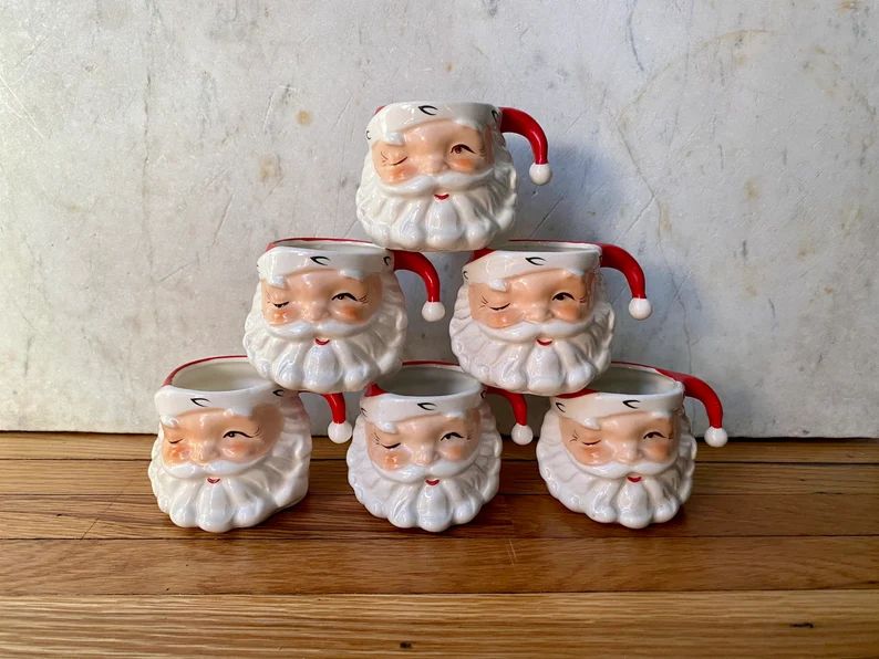 Vintage Set of 6 Norcrest Japan Santa Mugs | Etsy (US)