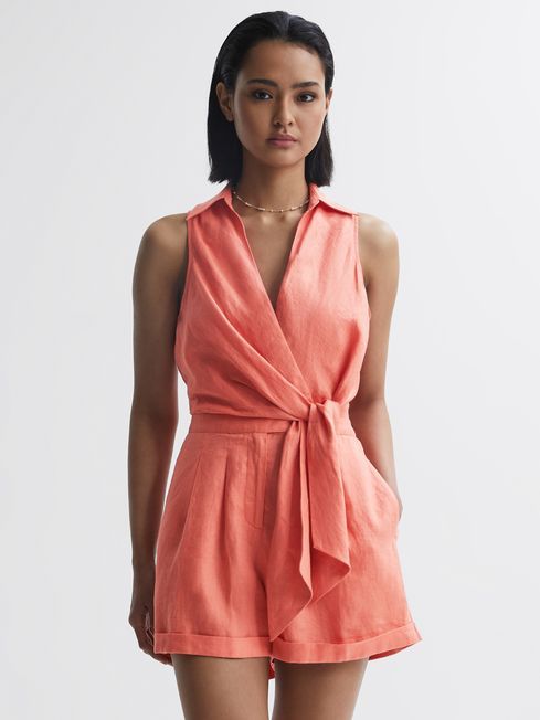 Sleeveless Linen Playsuit | Reiss UK