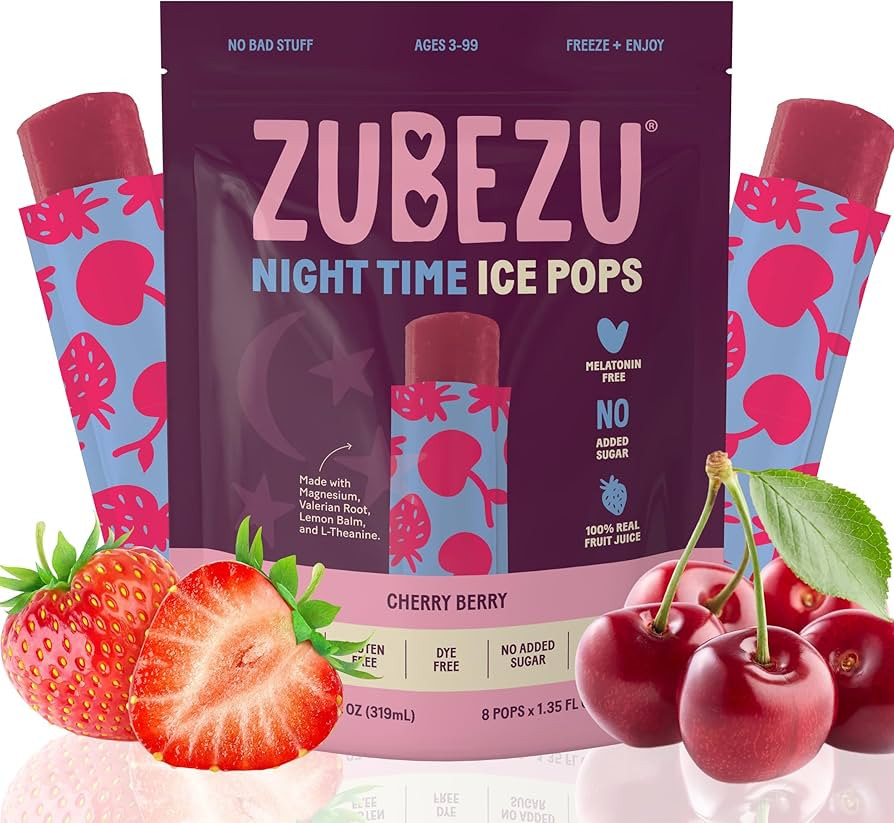ZuBeZu Night Time Ice Pops for Kids \u2013 Melatonin-Free Cherry Berry Popsicles with Magnesium, ... | Amazon (US)