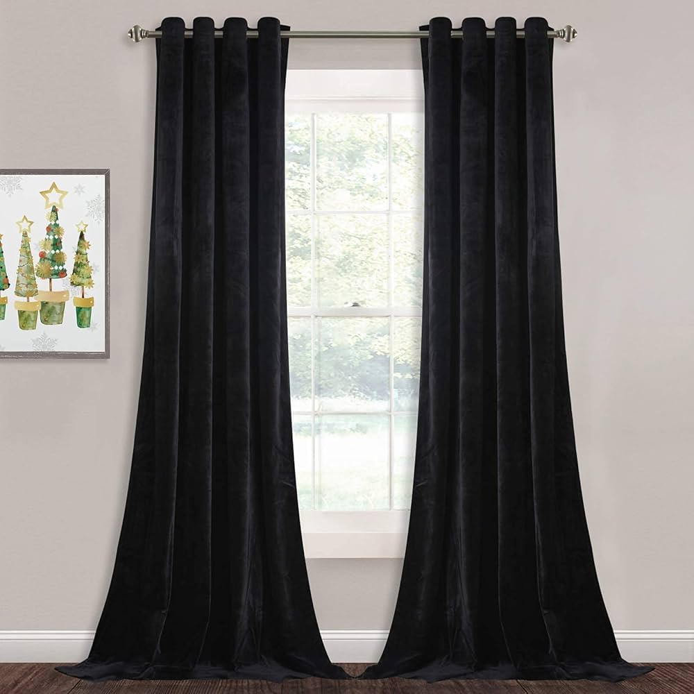 StangH 120 inches Long Black Velvet Curtains - Heavy Thermal Blackout Drapes for Basement Heat In... | Amazon (US)