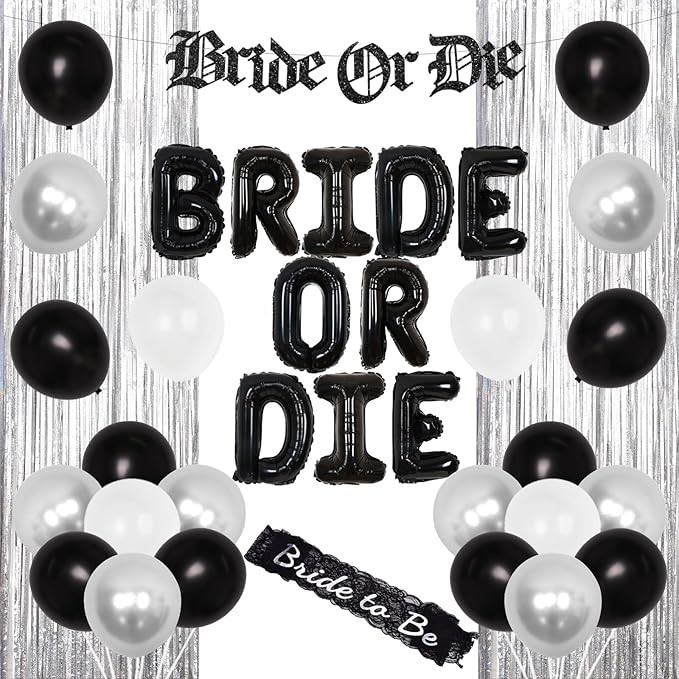 Bride or Die Bachelorette Party Decorations Black and Silver Gothic Bridal Shower Decorations Bri... | Amazon (US)