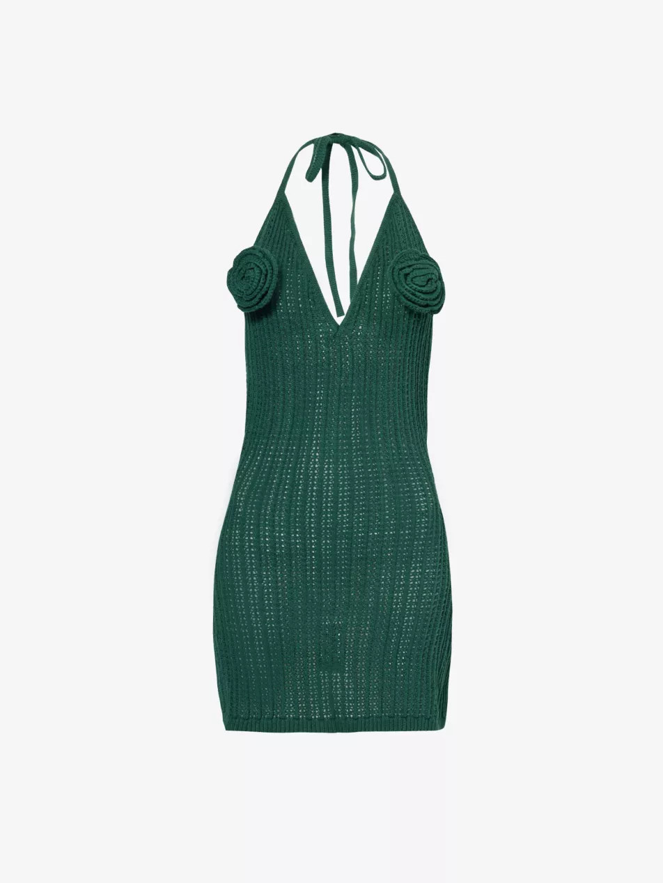 Coco flower motif-embroidered cotton-blend mini dress | Selfridges