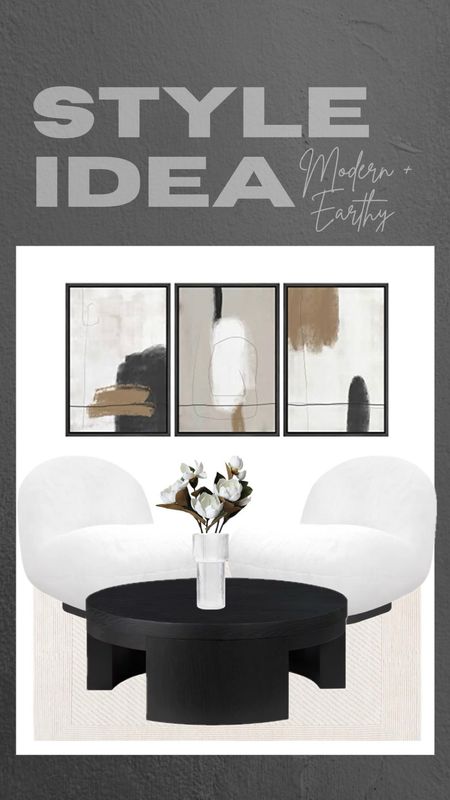 Living room corner, living room decor, coffee table, Boucle chairs, area rug, vase, faux flowers, abstract art, luxury, modern living 

#LTKhome #LTKstyletip