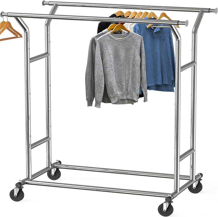 Simple Houseware Heavy Duty Double Rail Clothing Garment Rack, Holds Up to 200 lbs, 43 to 67 Inch... | Amazon (US)