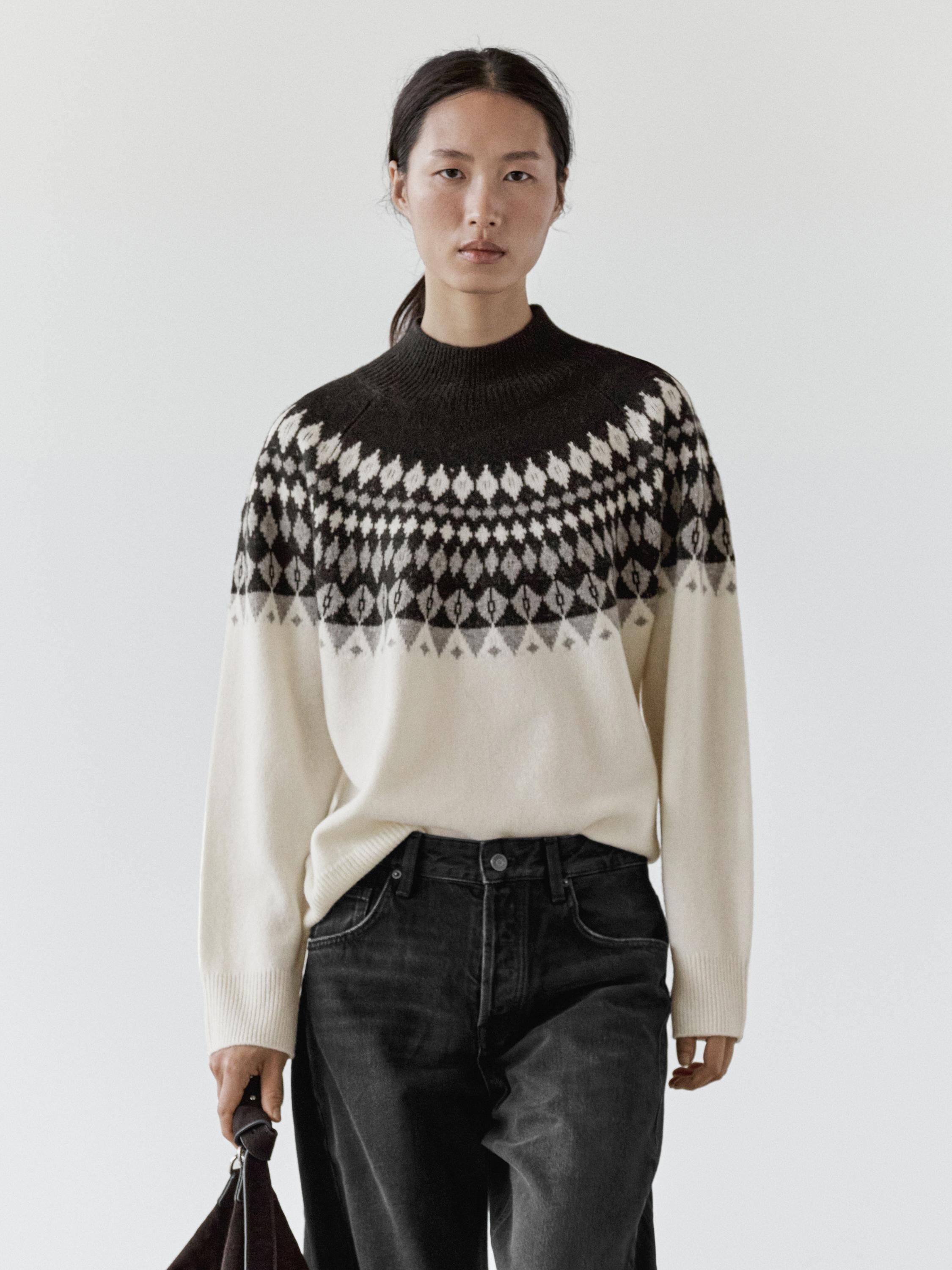 Wool blend jacquard knit sweater | Massimo Dutti UK