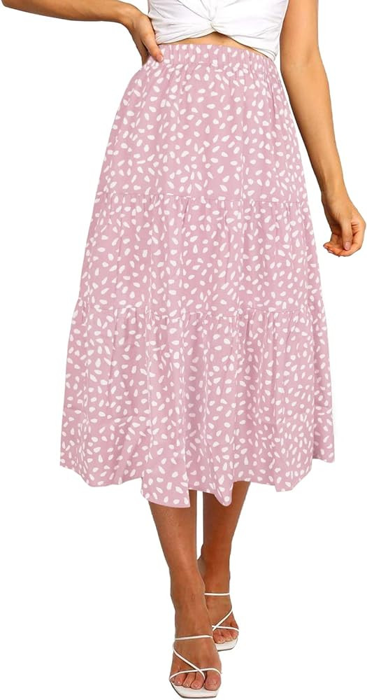 MEROKEETY Women's Boho Leopard Print Skirt Pleated A-Line Swing Midi Skirts | Amazon (US)