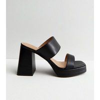 Black Leather-Look Platform Block Heel Mule Sandals New Look | New Look (UK)