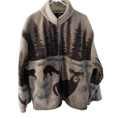 Vtg Collections ETC Deer All Over Animal Zip Up Fleece XL Light Weight Jacket | eBay US