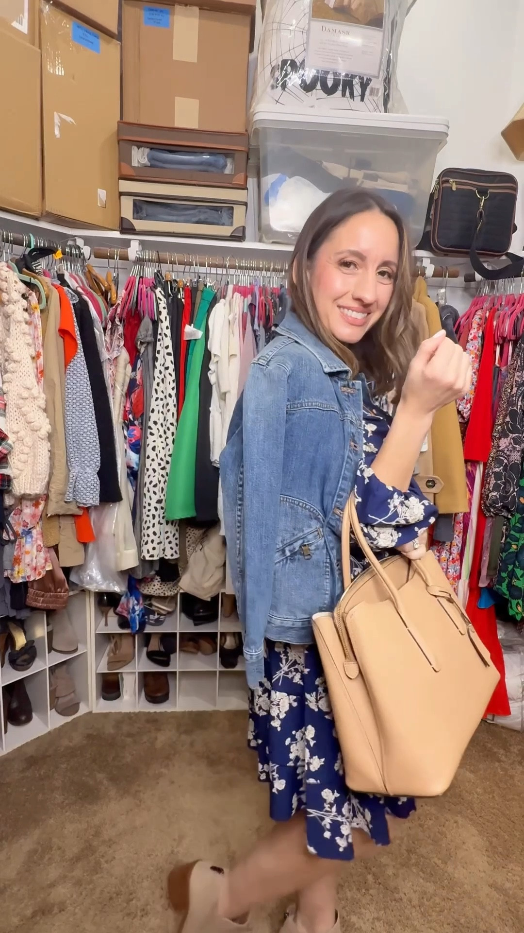 Petite friendly navy floral dress. 
Dress runs tts. Love the tie detail. You can add a brown leather belt to give it a different feel. 
Taupe/ Camel booties are really comfortable and easy to put on. Love the back zippers on them. Run tts. 
Taupe handbag is a good staple to have. 
Denim jacket is a good layering piece. Love the feel it gives. 
Kendra Scott necklace is a good staple for everyday outfits  
Petite outfit 

#LTKPetite #LTKmorningroutine #LTKOver40