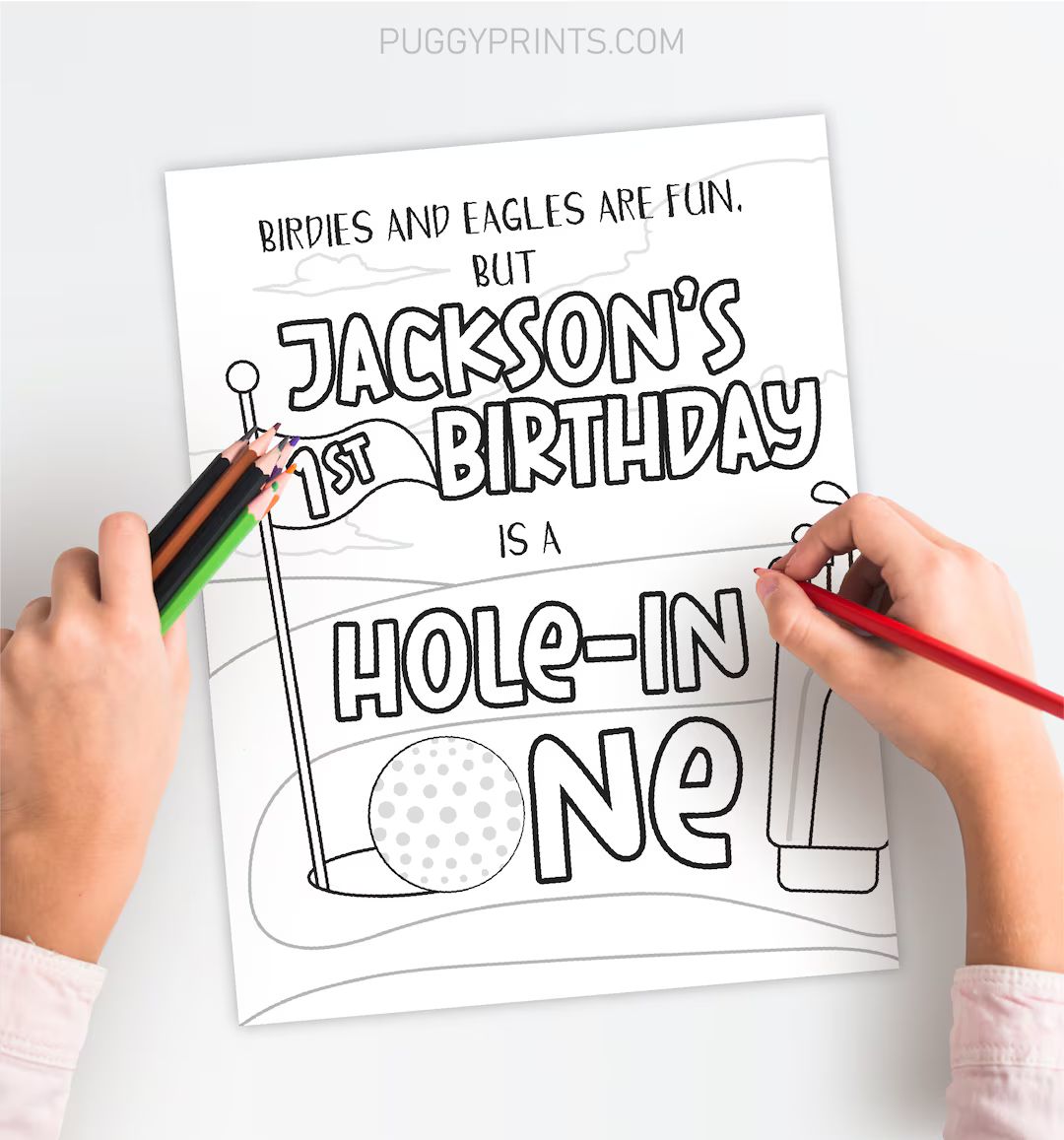 Golf Hole in One Birthday Coloring Page Editable Golf - Etsy | Etsy (US)