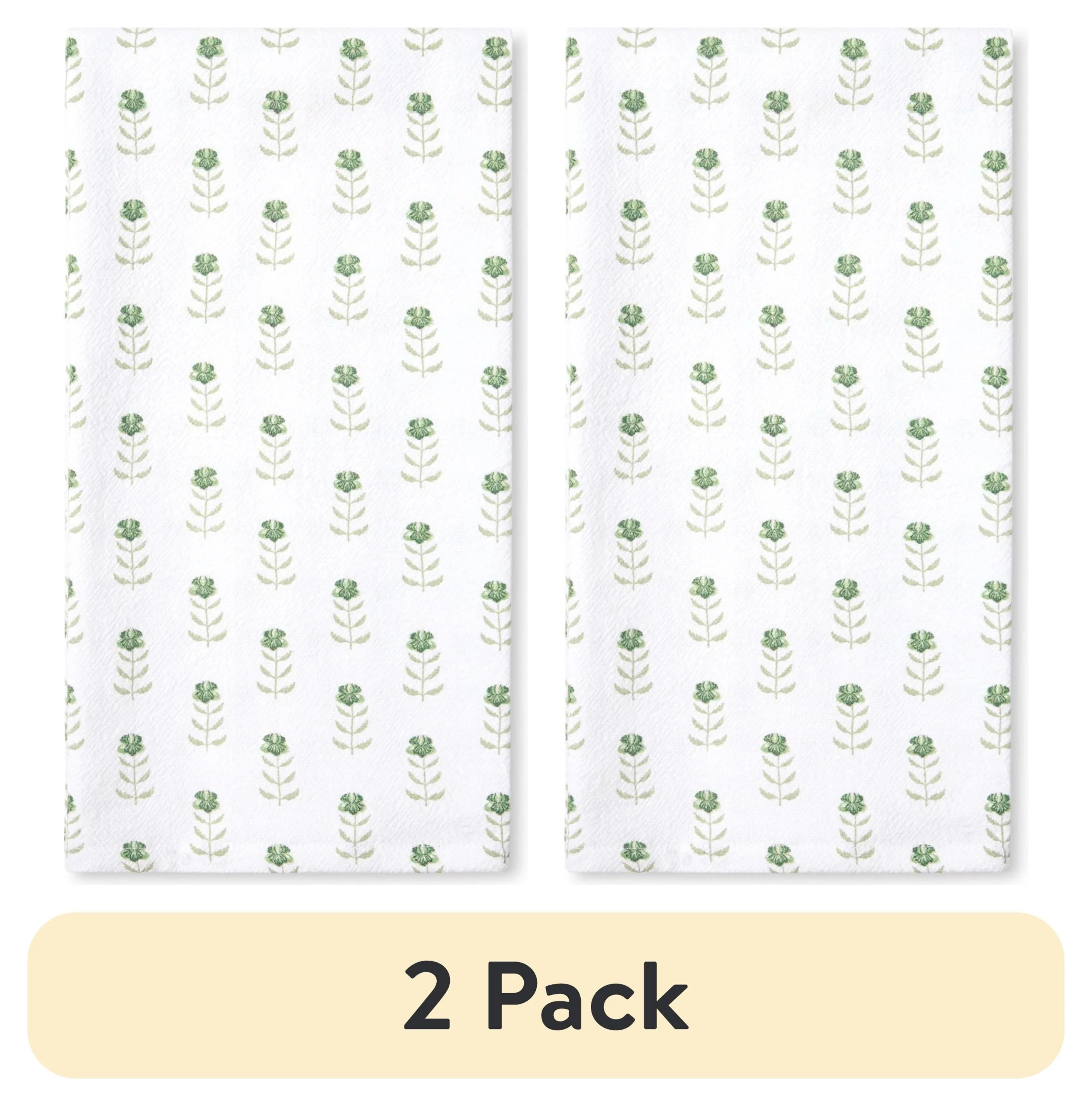 (2 pack) Beautiful 1-Piece Printed Flour Sack Cotton Dish Cloth, 30"W x 30"L, Green & White by Dr... | Walmart (US)