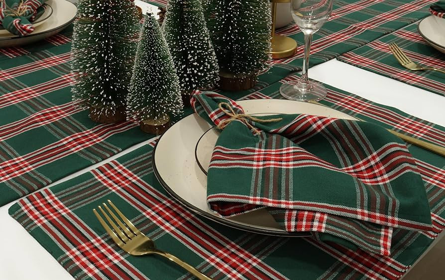 PurpleEssences Christmas Tartan Plaid Napkins -12 Pack 100% Cotton Cloth Napkins Scottish Tartan ... | Amazon (US)