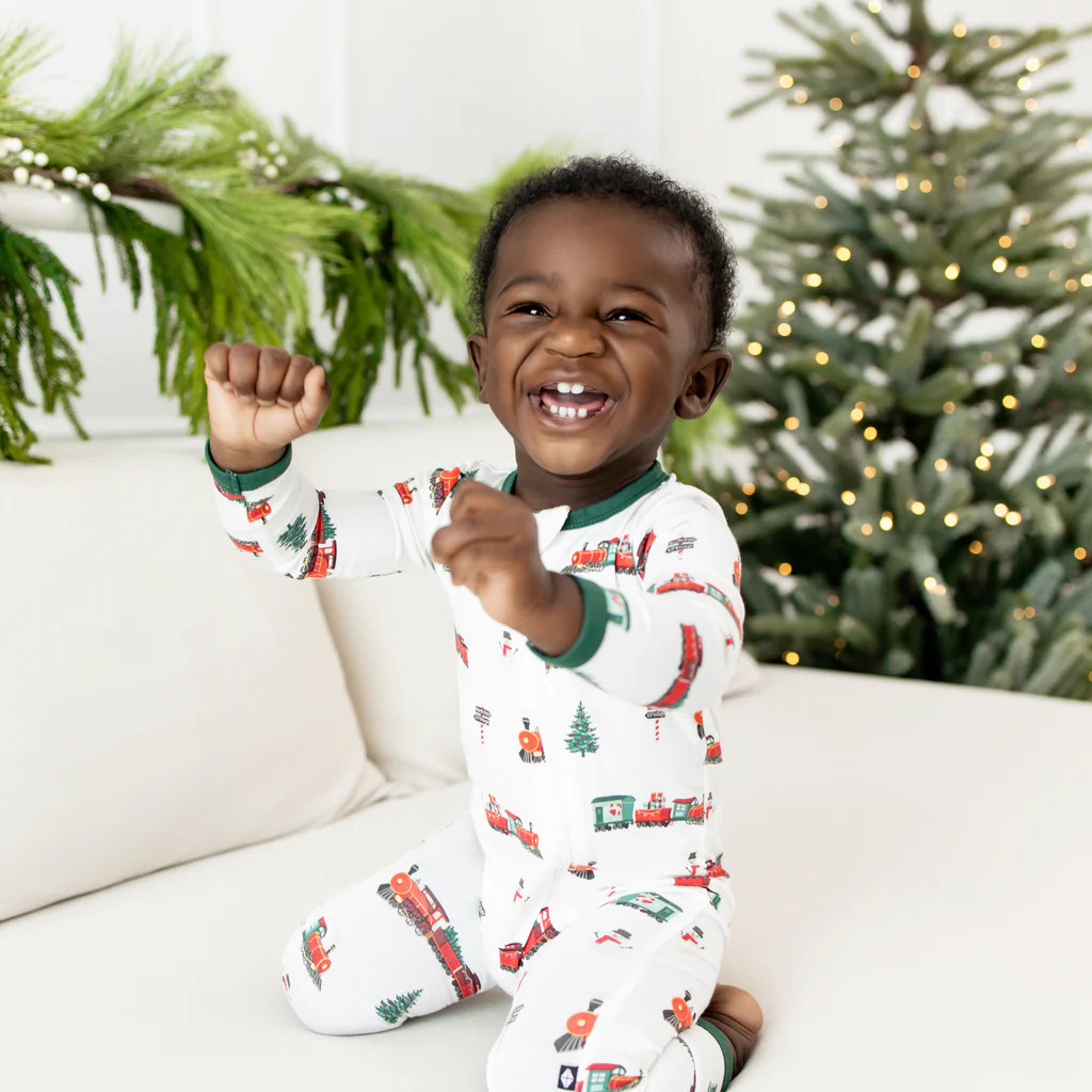 Zippered Romper in Holiday Train | Kyte BABY