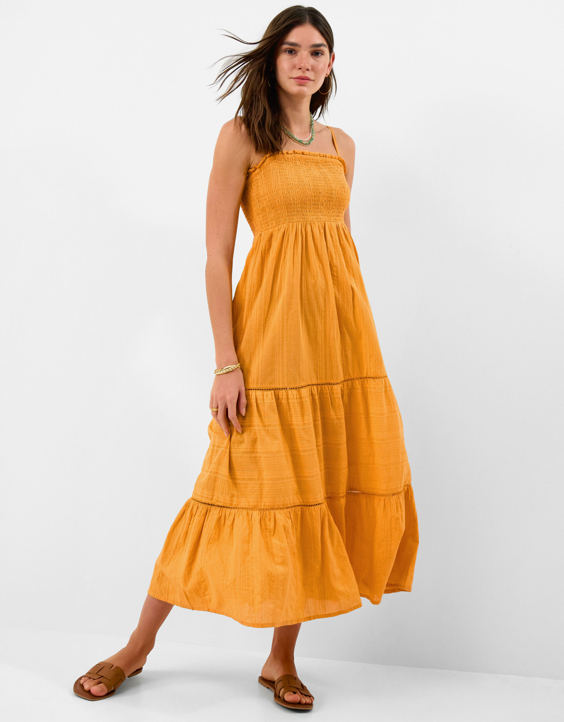 Shimmer Smocked Midi Dress Gold | Accessorize (Global)