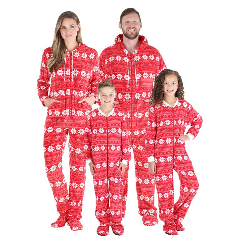 SleepytimePjs Family Matching Fleece Red Snowflake Onesie Hooded Footed Pajama - Walmart.com | Walmart (US)