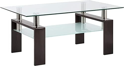 Amazon.com: Rectangle Glass Coffee Table, Tea Table Modern Side Coffee Table with Lower Shelf Sui... | Amazon (US)