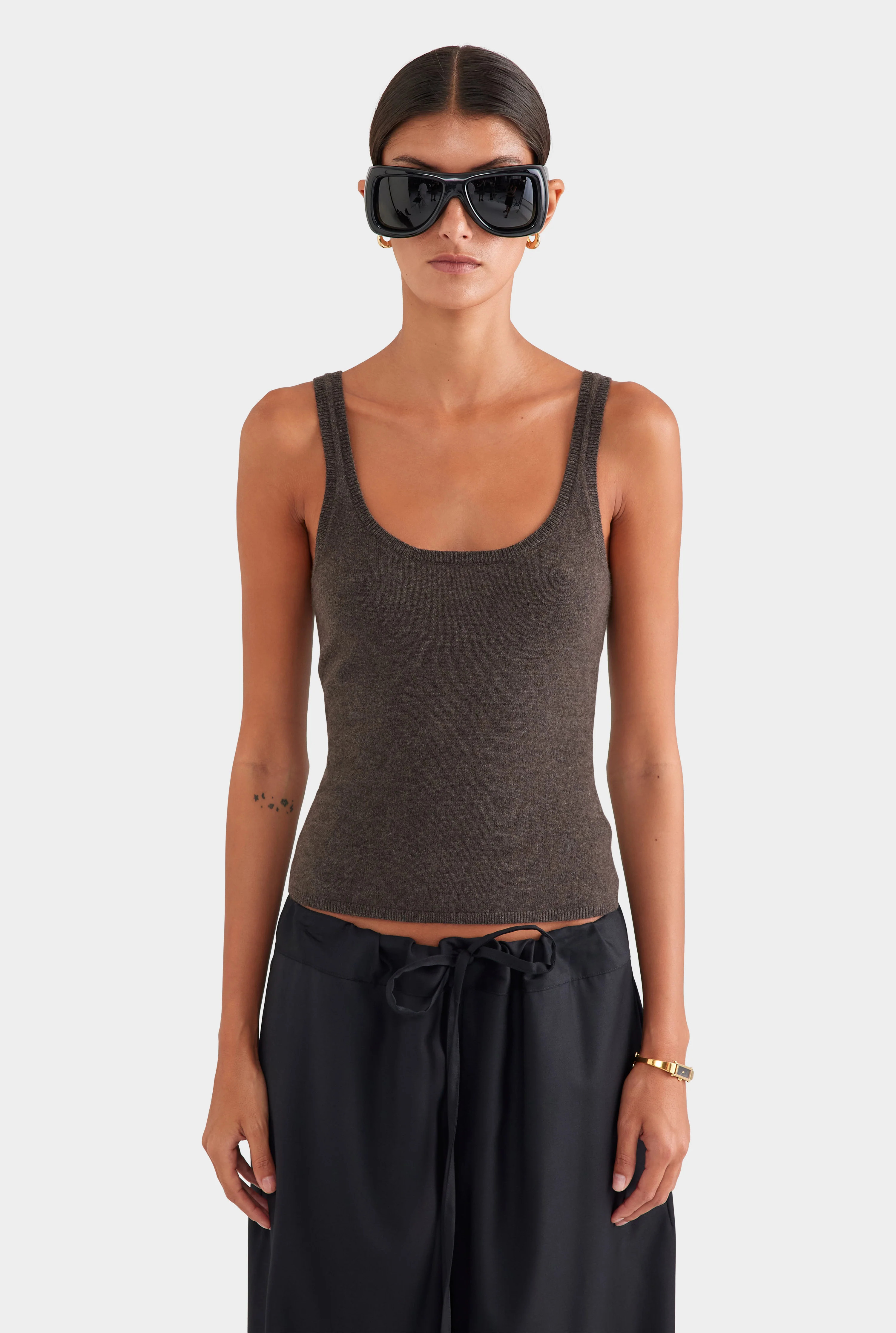 Cashmere Tank Chocolate Marl | Venroy | Venroy AU