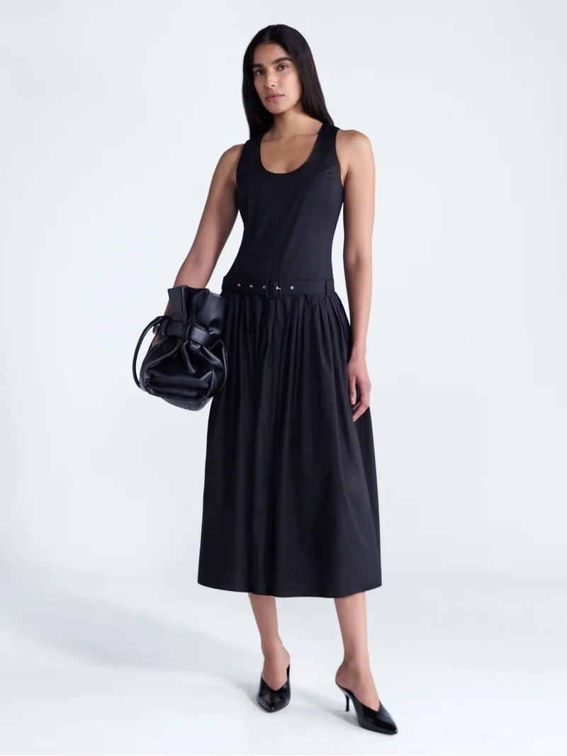 Scoop Women\u2019s Belted Pleated Cotton Maxi Dress, Sizes XS-XXL | Walmart (US)