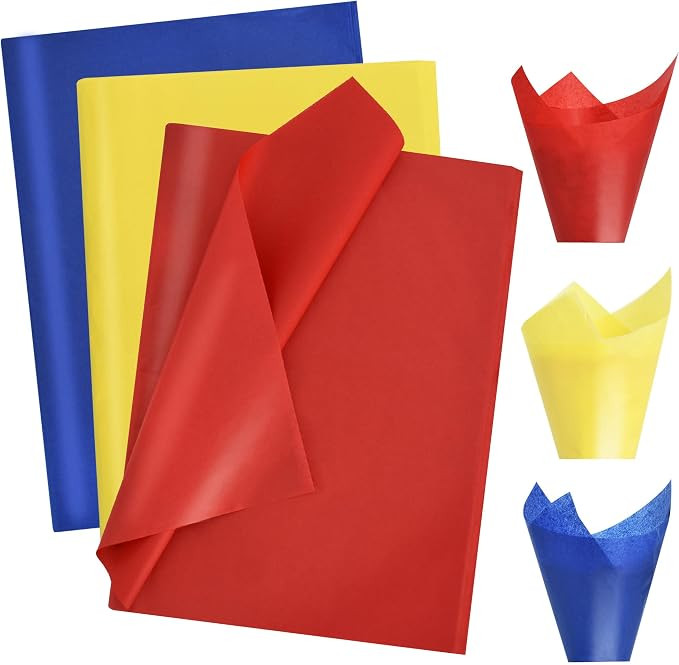BEISHIDA 90 Sheets Red Yellow Blue Tissue Paper Bulk for Gift Wrapping Bags | Amazon (US)