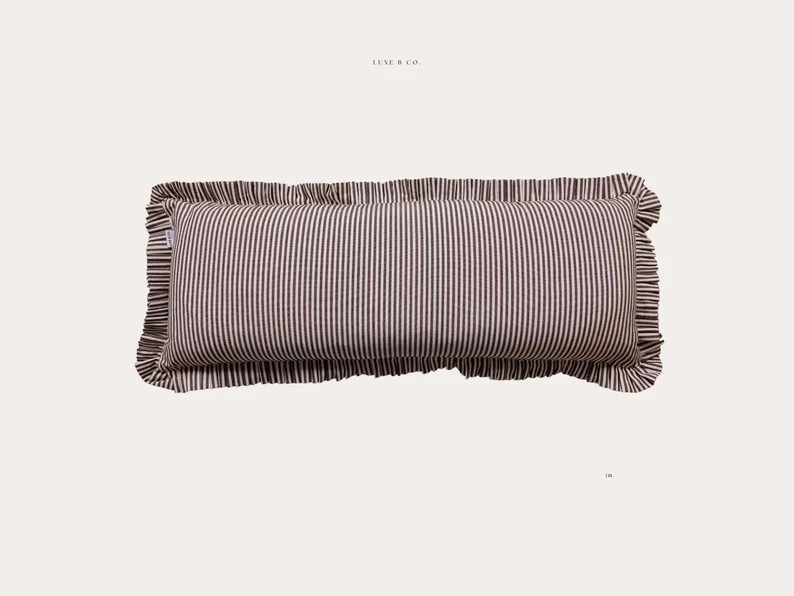Ruffle Bolster Frill Pillow Cover Brown White Stripes - Etsy | Etsy (US)